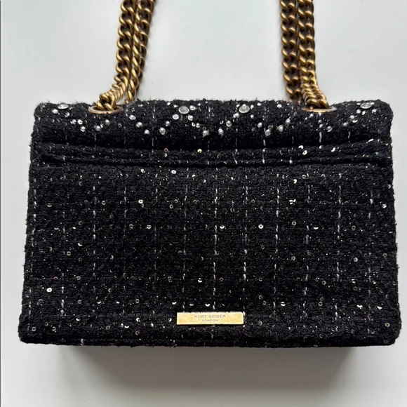 Kurt Geiger Black and Gold Quilted Shoulder Bag - Picture 4 of 5